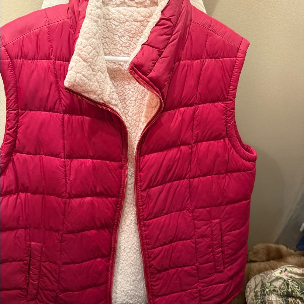 Red Quilted Vest with White Fleece Lining
